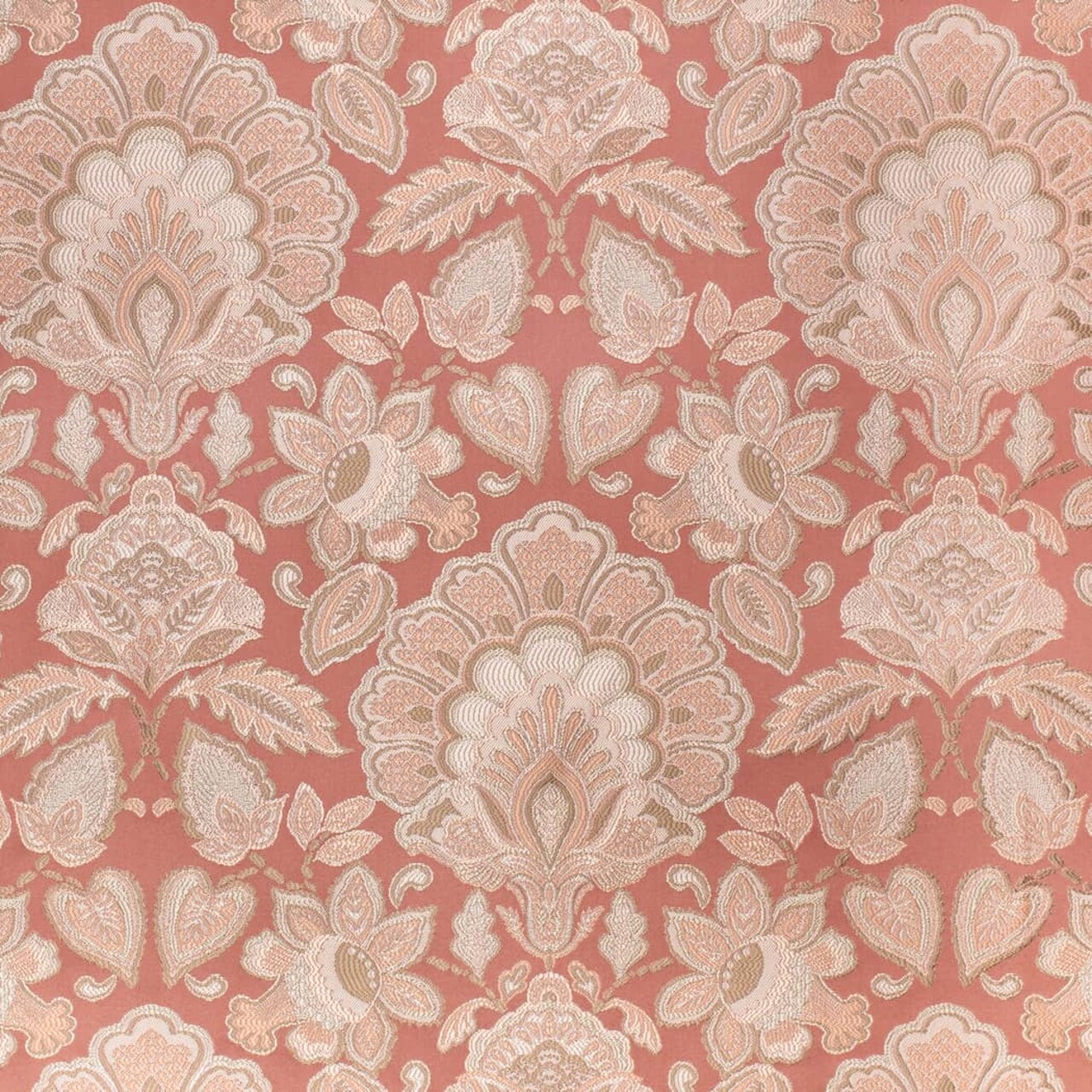 Felicity Coral - Coral & Peach,Pink Damask Upholstery Fabric 54 Inches"